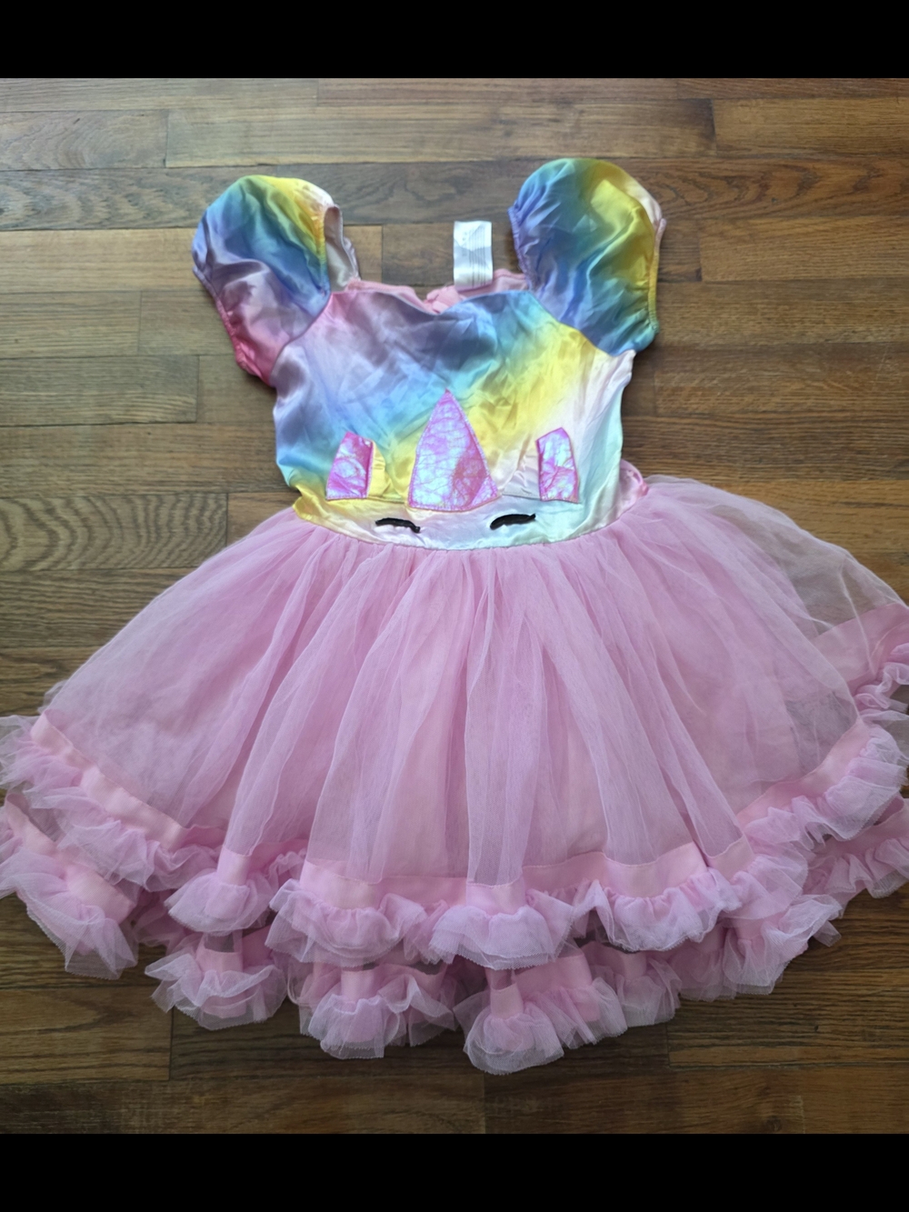 Girls Unicorn Rainbow Bodice Pink Tulle Costume Dress